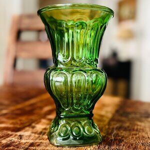 Vintage Green Glass Vase With Textured Design 8”